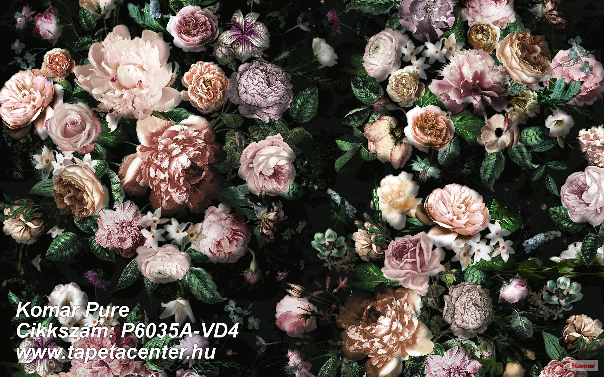 Virágmintás,bézs-drapp,fekete,lila,pink-rózsaszín,zöld,vlies poszter, fotótapéta 